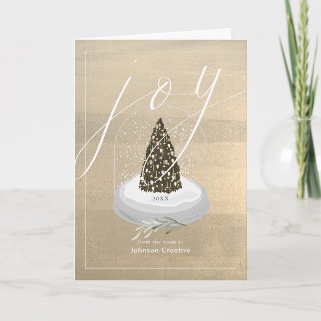 Christmas Tree Snow Globe Gold Cooporate Holiday Card (Front)