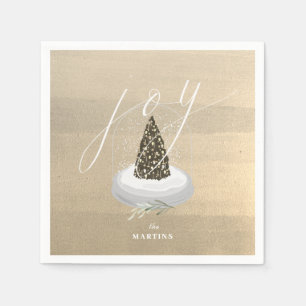 Christmas Tree Snow Globe Gold Joy Holiday Paper Napkin