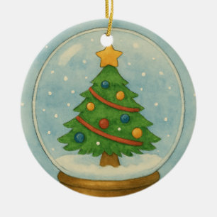 Christmas Tree Snow Globe in Watercolor Winter Ceramic Tree Decoration