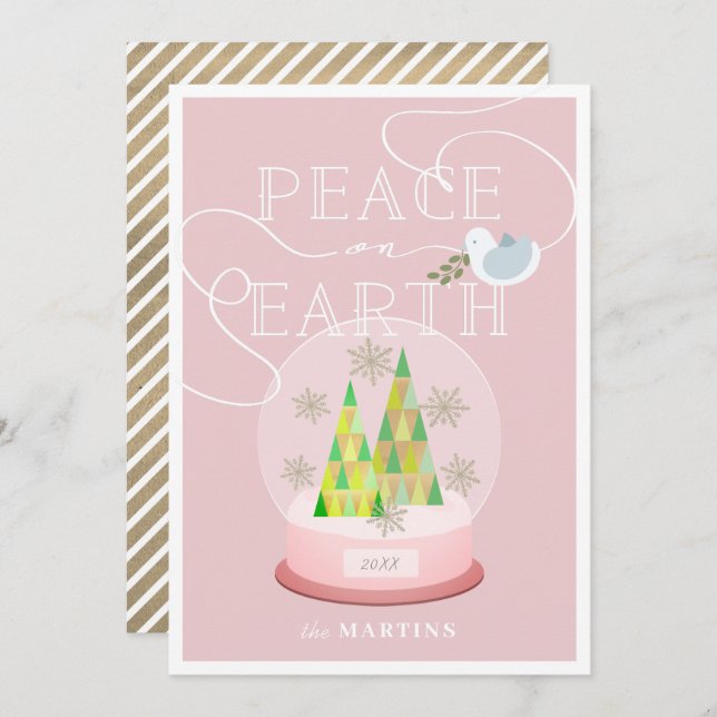 Christmas Tree Snow Globe Pink Christmas Card (Front/Back)