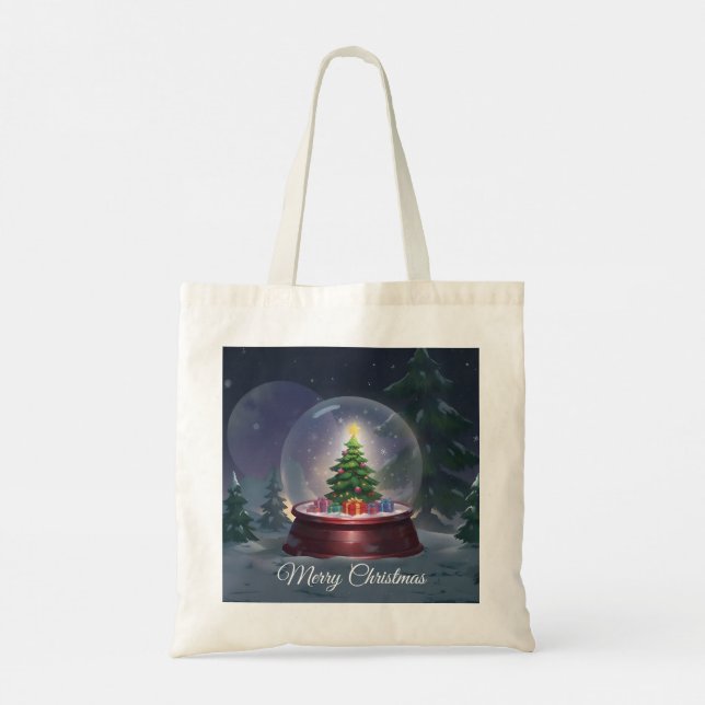 Christmas Tree Snow Globe Tote Bag (Back)