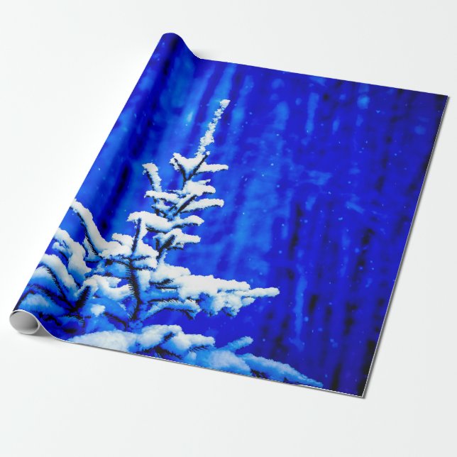 Christmas Tree, Snow, Magic Night Wrapping Paper (Unrolled)