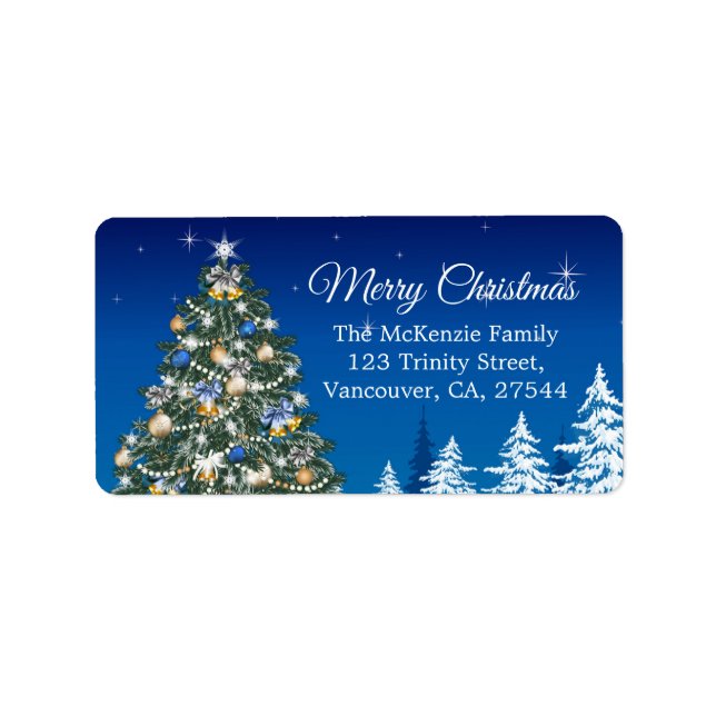 Christmas Tree Snow Merry Christmas address label (Front)