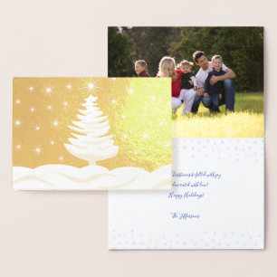 Christmas Tree Snow Night Star Sky Photo Foil Card