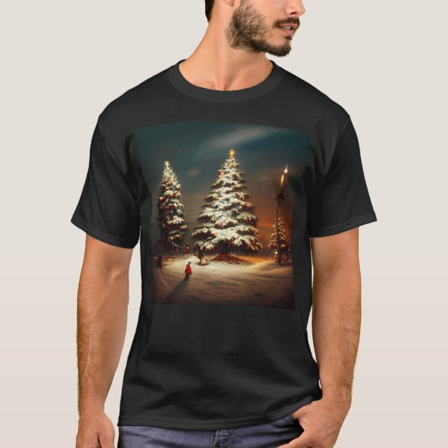 Christmas Tree Snow Scene T-Shirt (Front)