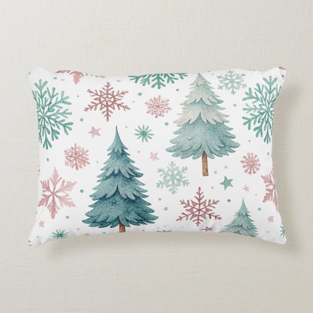 Christmas Tree & Snowflake Accent Pillow (Front)