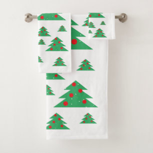 Christmas Tree Snowflake Green Holiday Pattern Bath Towel Set