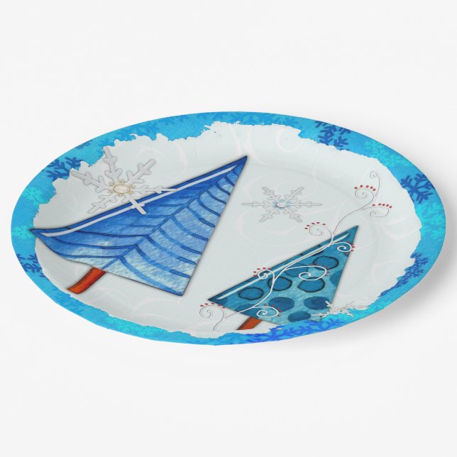 Christmas Tree & Snowflake Jewelled Paper Plate (Angled)