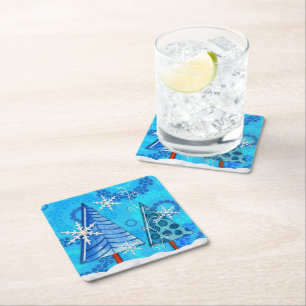Christmas Tree & Snowflake Jewelled Square Paper Coaster