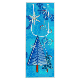 Christmas Tree & Snowflake Jewelled Wine Gift Bag