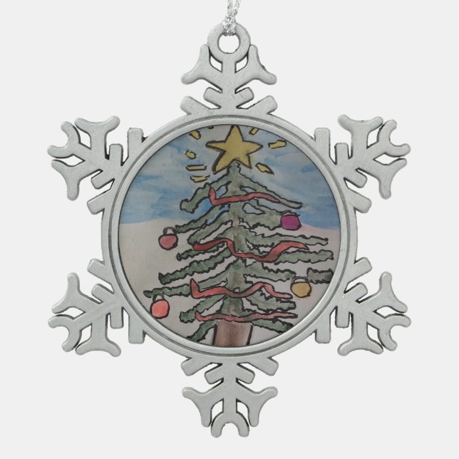 Christmas Tree Snowflake Pewter Christmas Ornament (Front)