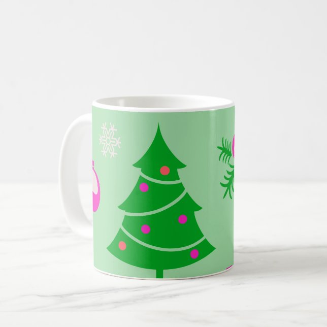 Christmas Tree, Snowflakes, and Decorations  Coffee Mug (Front Left)