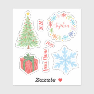 Christmas Tree Snowflakes & Floral Custom Name
