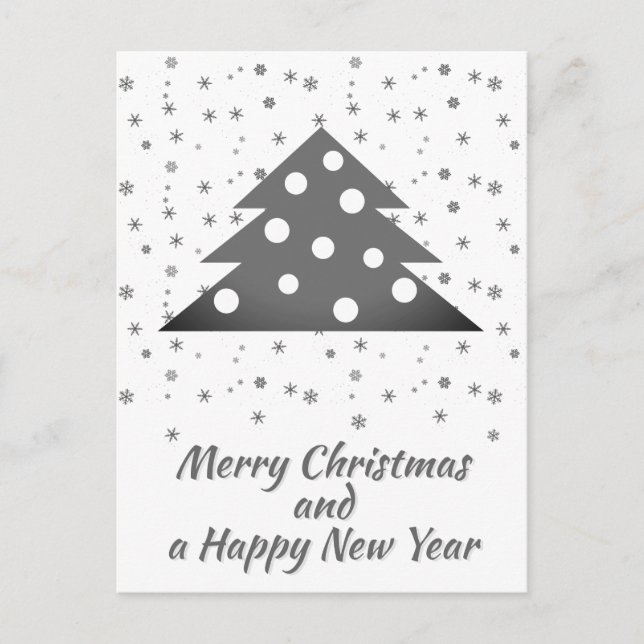 Christmas Tree Snowflakes Merry Happy Script Holiday Postcard (Front)