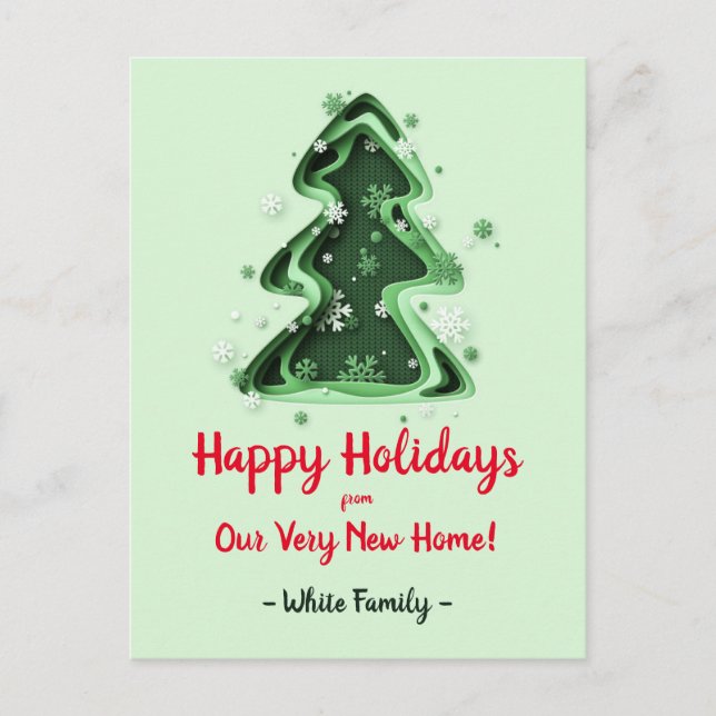 Christmas Tree Snowflakes We Have Moved New Home  Postcard (Front)