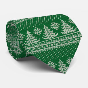 Christmas Tree Snowflakes Winter Wonderland Green Tie