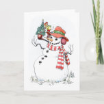 Christmas Tree Snowman Card<br><div class="desc">A tiny mouse decorates a Christmas tree in Snowman's pipe!  Keep the original caption "Merry Christmas and a Happy New Year, " or customise with your own greeting. We think the images look best on Matte paper. Illustration c. Wallace Tripp for Pawprints Greeting Cards,  Inc.</div>