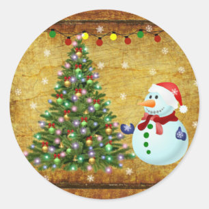 Christmas Tree Snowman Classic Round Sticker