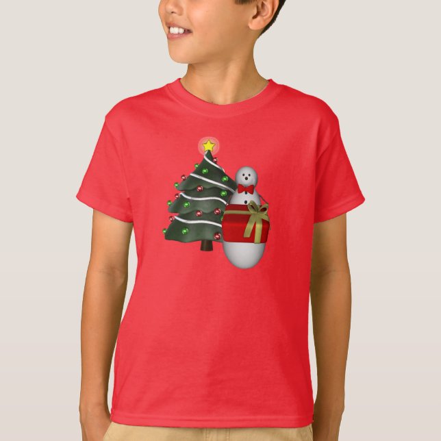 Christmas Tree Snowman Holiday T-Shirt (Front)