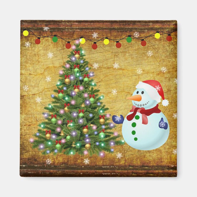 Christmas Tree Snowman Magnet (Front)