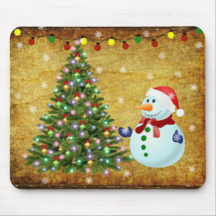 Christmas Tree Snowman Mouse Pad