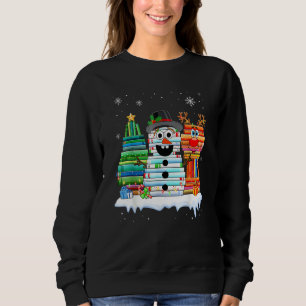Christmas Tree Snowman Reindeer Book Stack Librari Sweatshirt
