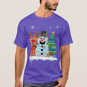 Christmas Tree Snowman Reindeer Book Stack Tee Lib