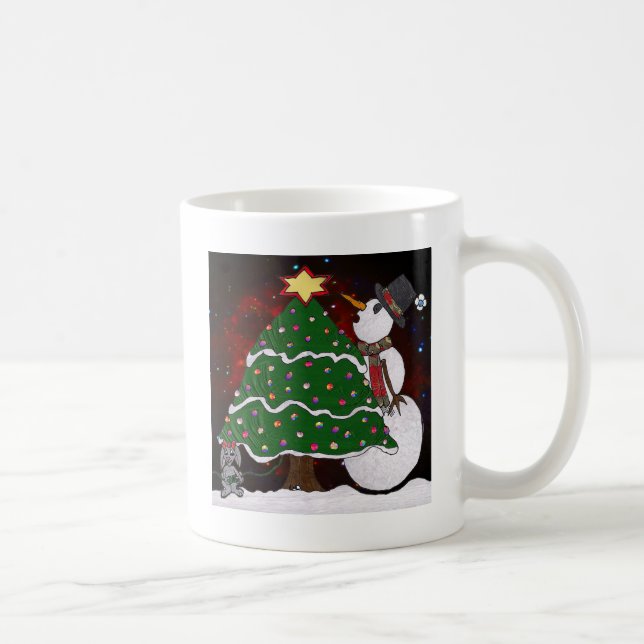 Christmas Tree Snowman Surprise Art Print Coffee Mug (Right)