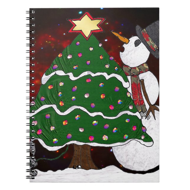 Christmas Tree Snowman Surprise Art Print Spiral Notebook (Front)