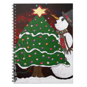 Christmas Tree Snowman Surprise Art Print Spiral Notebook