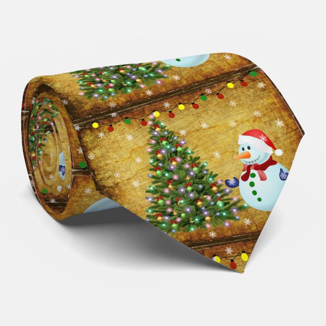 Christmas Tree Snowman Tie (Rolled)