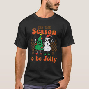 Christmas Tree Snowman Tis Season To Be Jolly Groo T-Shirt