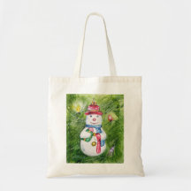 Christmas Tree Snowman Tote Bag