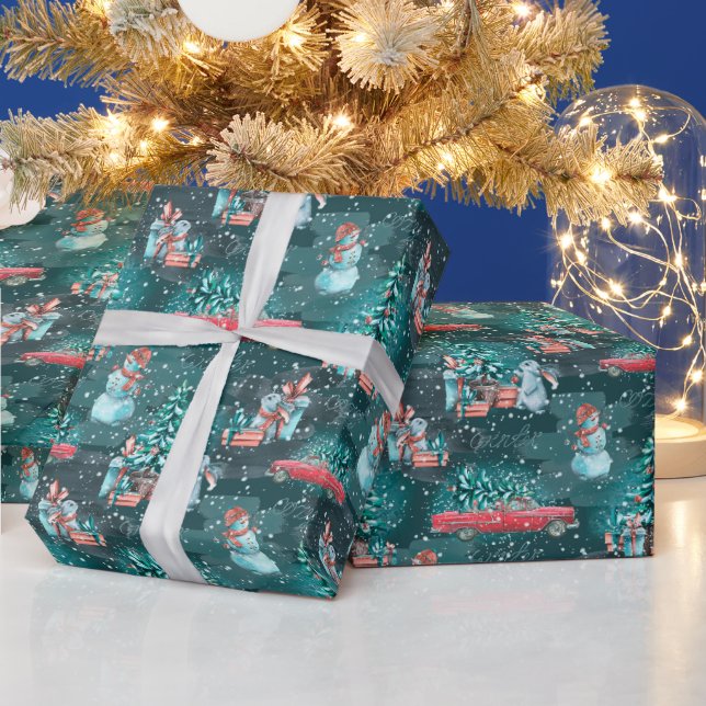 Christmas Tree, Snowmen and Bunnies Wrapping Paper (Holidays)