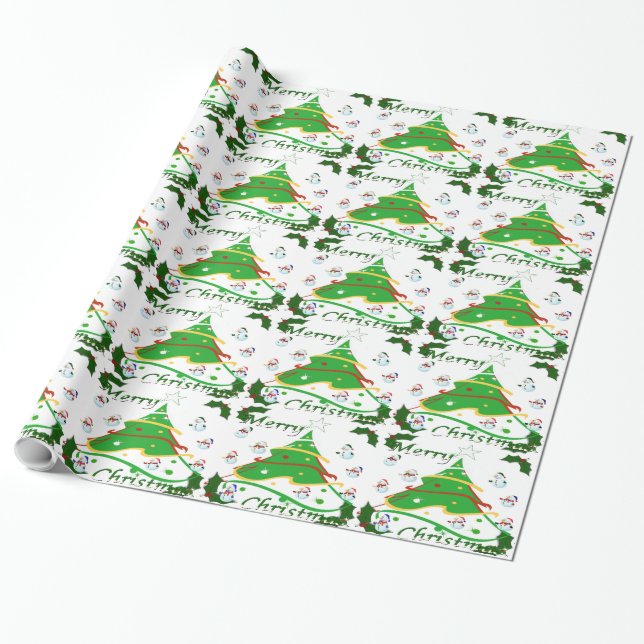Christmas Tree & Snowmen  - Wrapping Paper (Unrolled)