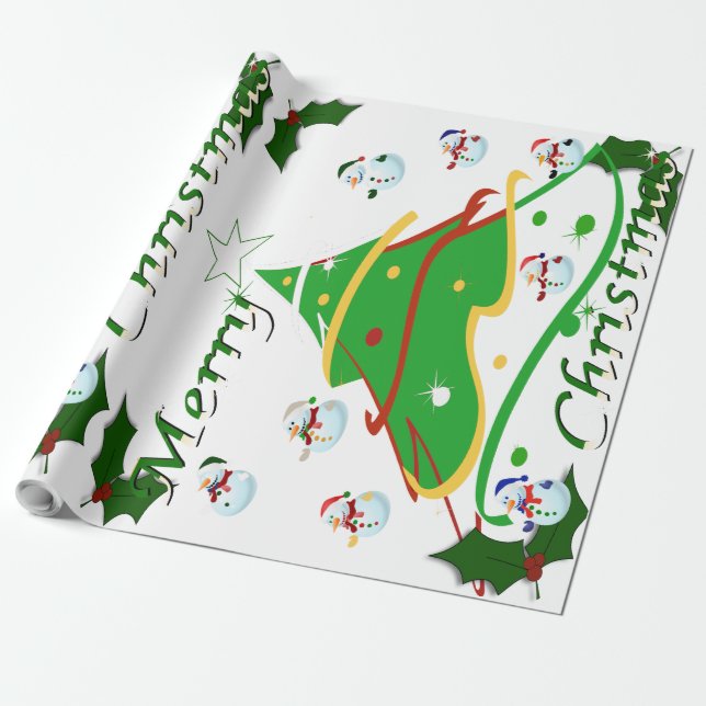 Christmas Tree & Snowmen  - Wrapping Paper (Unrolled)