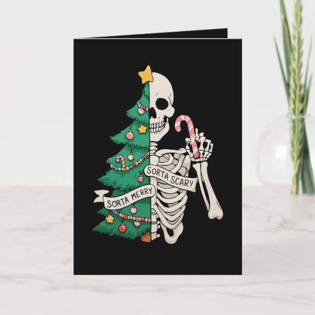 Christmas Tree Sorta Merry Sorta Scary Skeleton Card (Front)