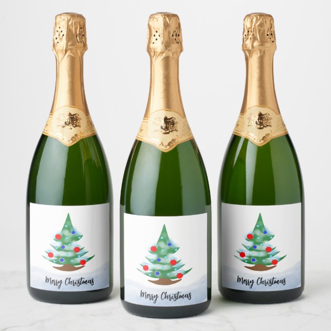Christmas tree sparkling wine label (Bottles)