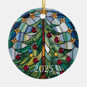 Christmas Tree Stained Glass 2025 Design Ceramic Tree Decoration