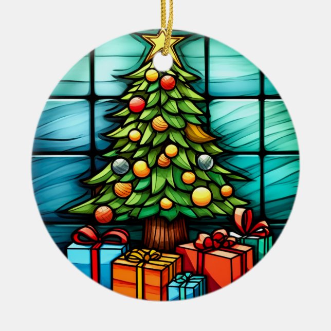 Christmas Tree stained glass style Ceramic Tree Decoration (Front)