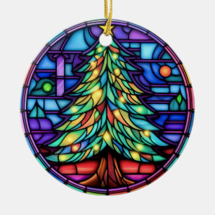 Christmas Tree stained glass style Ceramic Tree Decoration