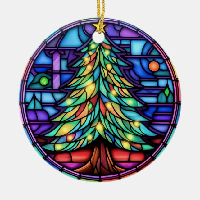 Christmas Tree stained glass style Ceramic Tree Decoration (Front)