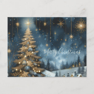 Christmas tree & starry night postcard