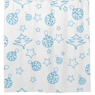 Christmas tree, stars and balls - simple seamless shower curtain