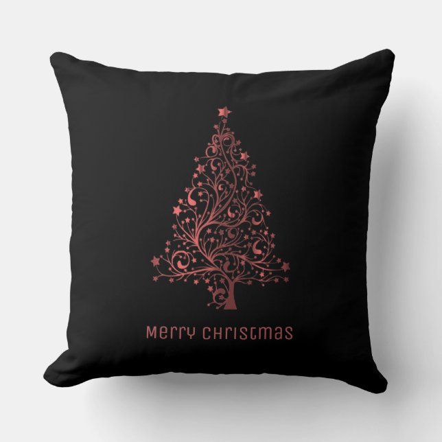 Christmas Tree Stars Black Metallic Red Look Cushion (Front)