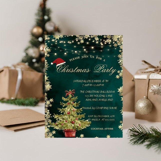 Christmas Tree,Stars Green Christmas Company Party Invitation (Creator Uploaded)