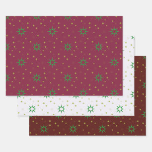 Christmas Tree Stars on white and red Wrapping Paper Sheet