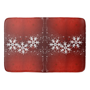 Christmas Tree Stars Snowflakes Red Bath Mat
