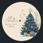 Christmas Tree Stars The Moon Classic Round Sticker<br><div class="desc">Christmas Tree Stars The Moon Classic Round Sticker</div>