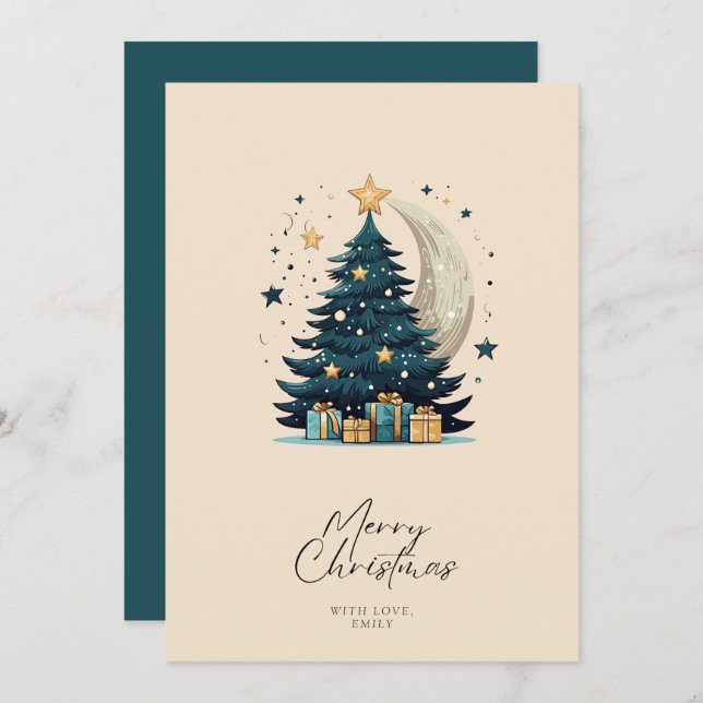 Christmas Tree Stars The Moon Holiday Card (Front/Back)